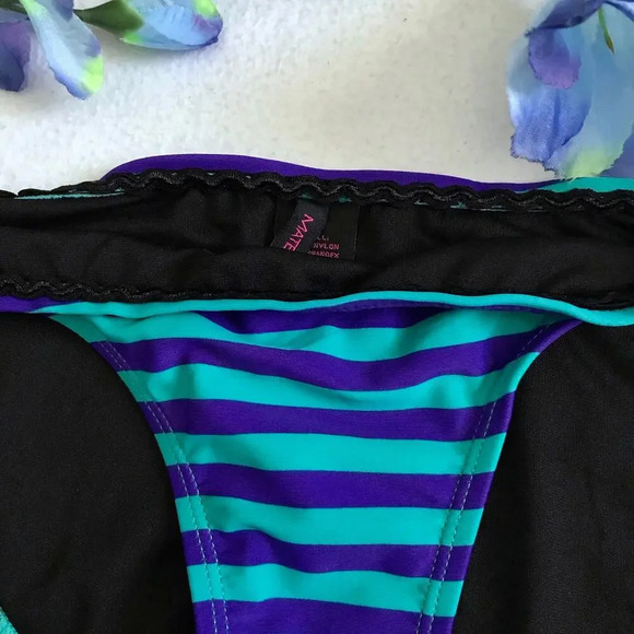 Material Girl NWT Striped Hipster Swim Bottom Juniors/Women M - Picture 4 of 11
